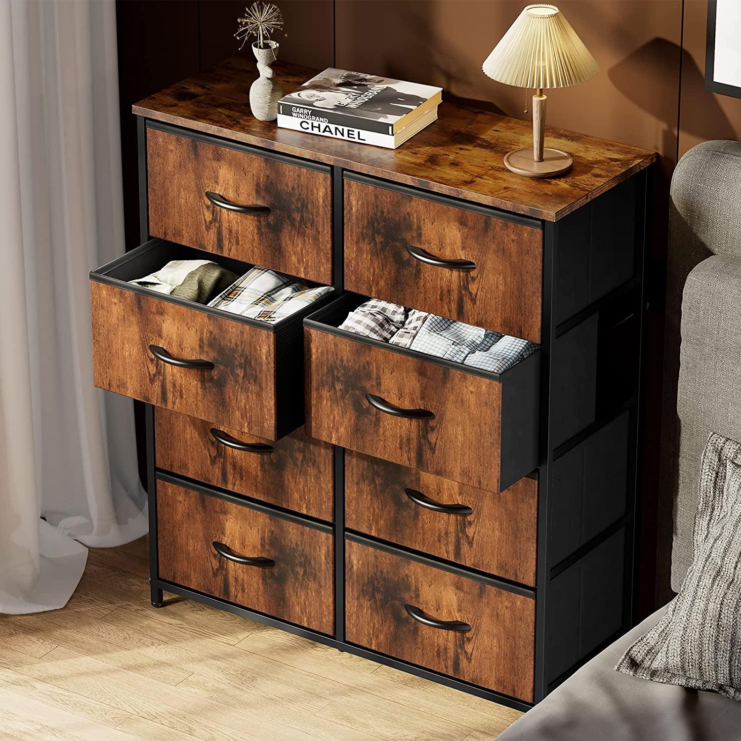 Sweet Furniture Dresser for Bedroom Organizer Storage Drawers with 8 Drawers, Steel Frame, Wood Top, Closet & Entryway