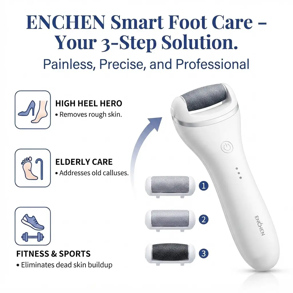 Electric Foot Callus Remover & Dead Skin Shaver, 3-Head Pedicure Foot File for Dry Cracked Heels, Painless Foot Care Care Kit for High Heel Wearers & Elderly, Summer Gift