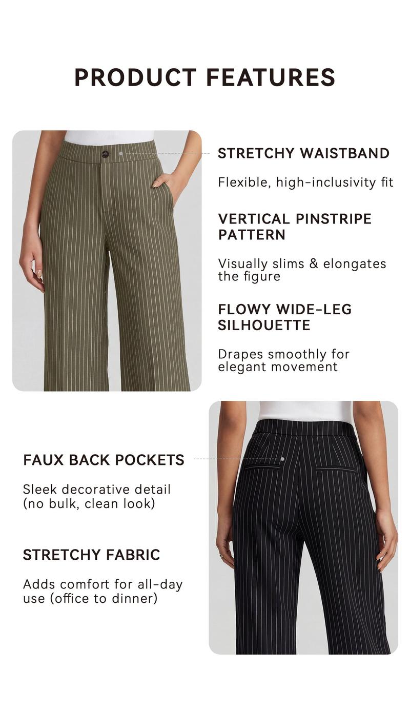 OQQ Women's Striped Trousers High Waisted Pinstripe Flare Trouser