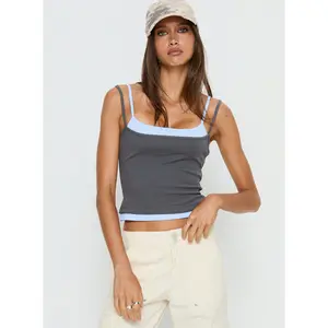 Maeka Layered Jersey Tank Top Grey / Blue