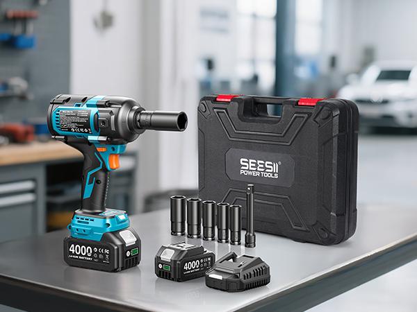 SEESII Upgraded Electric Impact Wrench w/ Detachable Handle - 1180 Ft-lbs (1600 N·m) 1/2" High-Torque, 21V Cordless + 2x 4.0Ah Batteries | for Car/Truck/Mower/Industrial Tasks, Black Friday Deals