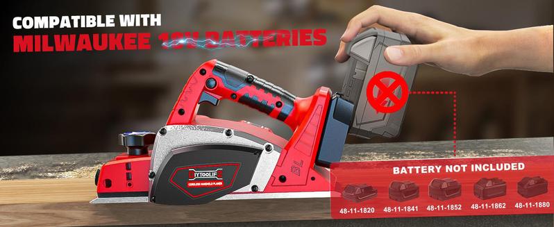 Cordless 3-1/4" Electric Hand Planer Compatible with Milwaukee 18V Battery (No Battery!!) 15000RPM Power Wood Planer for Woodworking Carpentry and Home DIY Blades and Edge Guide