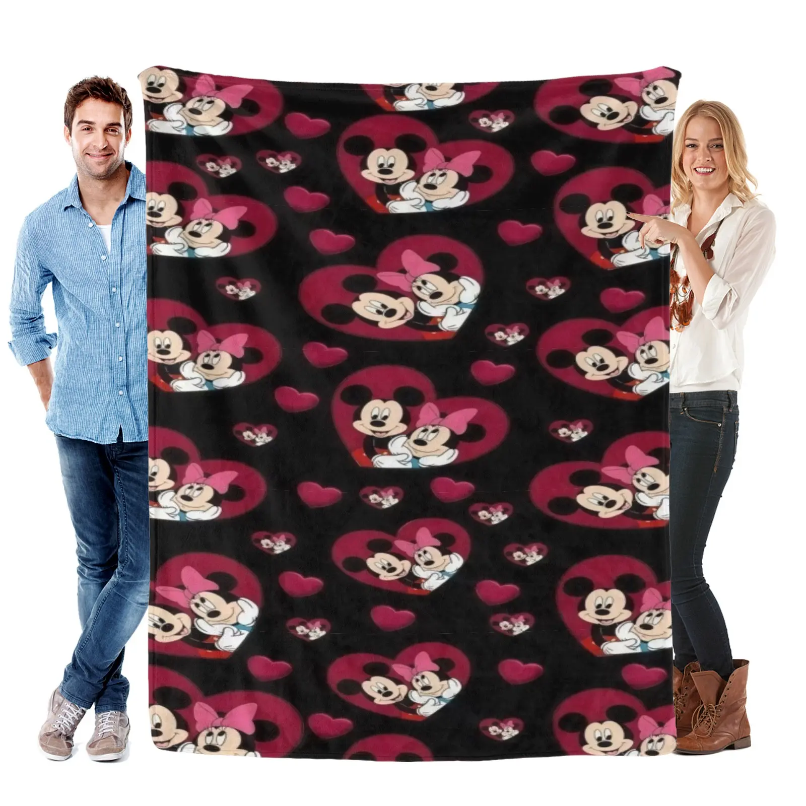 Mickey Mouse Romantic Heart Blanket, Warm Plush Mickey Mouse Bedding Mickey Mouse Rug For Matching Bedroom Set Decor