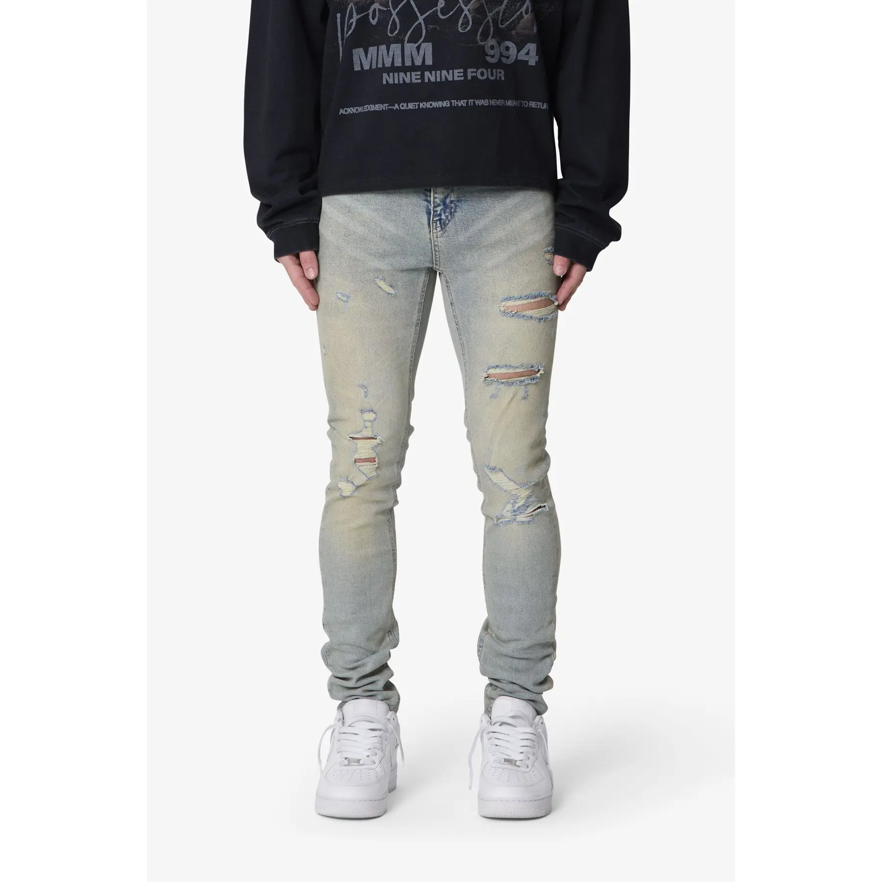 mnml Shredded Skinny Denim - Blue