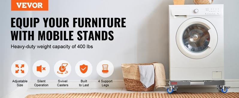 VEVOR Mini Fridge Stand, TikTokShopBlackFriday, 400 lbs Load, 4 Strong Feet, 4 Locking Swivel Wheels, Washer and Dryer Pedestal, Multi-Functional Adjustable Base for Washing Machine, and Refrigerator, Universal Mobile Base