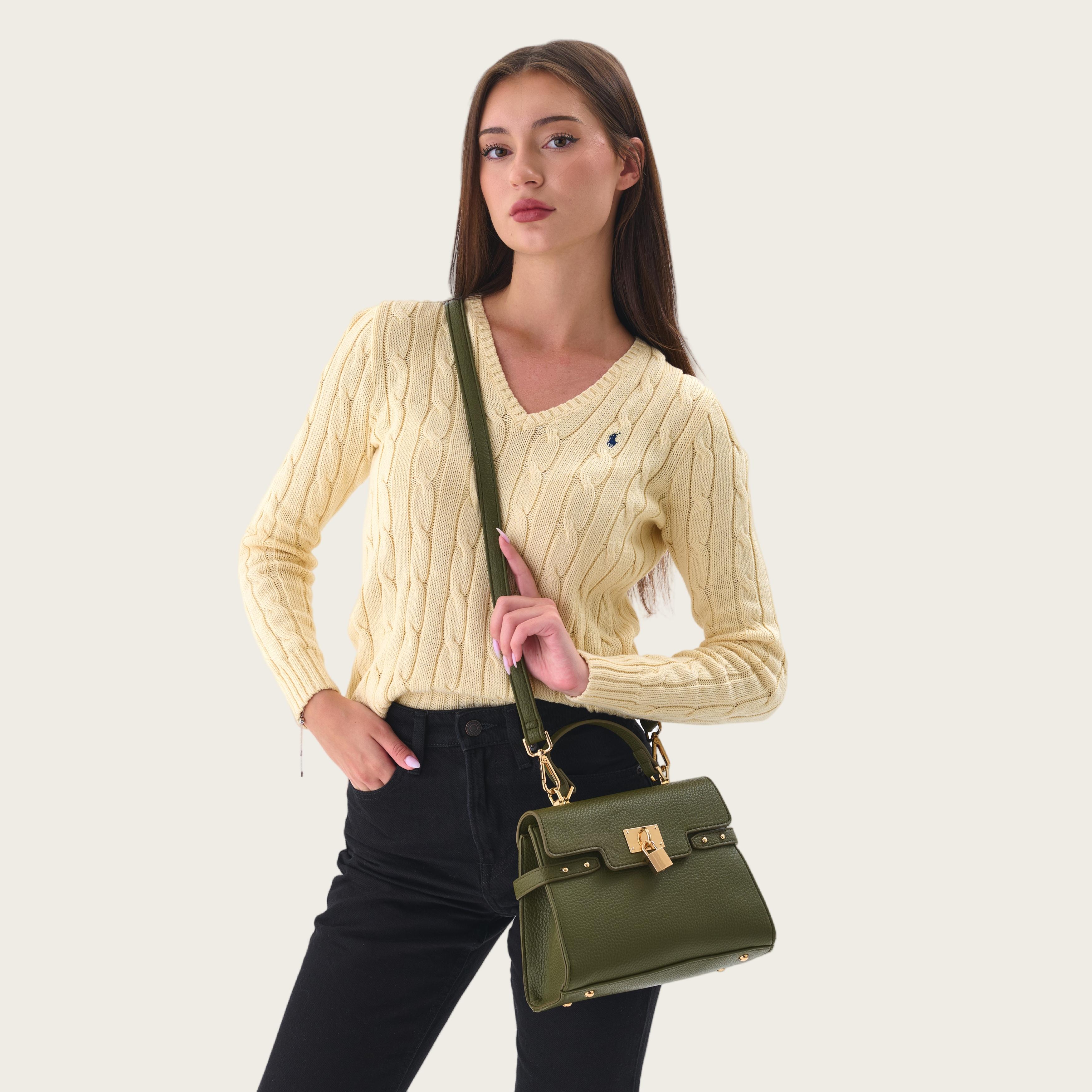 Women’s Multi-Color Elegant Textured Zipper Shoulder Bag – Structured Vegan Leather Top Handle Purse with Gold Lock Closure, Adjustable Strap, and Spacious Capacity for Everyday Use