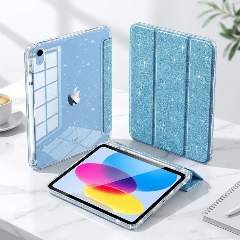 Glitter TPU Case for iPad 11th Gen 11" 2025 & 10th Gen 10.9" 2022 – Clear Shiny Back Shell with Pencil Holder, Auto Wake Sleep Function, Protective Tablet Case Accessories(Tablet not included)  pad comfort indoor recreation