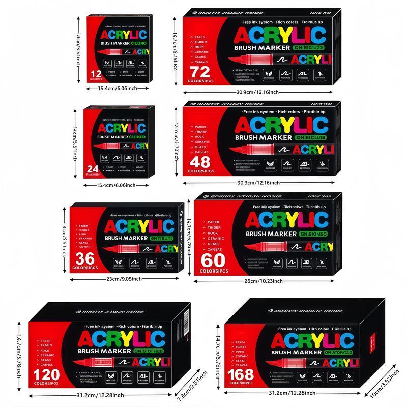 36Colors Acrylic Paint Markers, Brush Tip Paint Pens Acrylic Markers with Waterproof Long-Lasting Ink for Rock, Canvas, Fabric, Wood, Paper, Glass, Stone, Coloring Book DIY Crafts Art Supplies