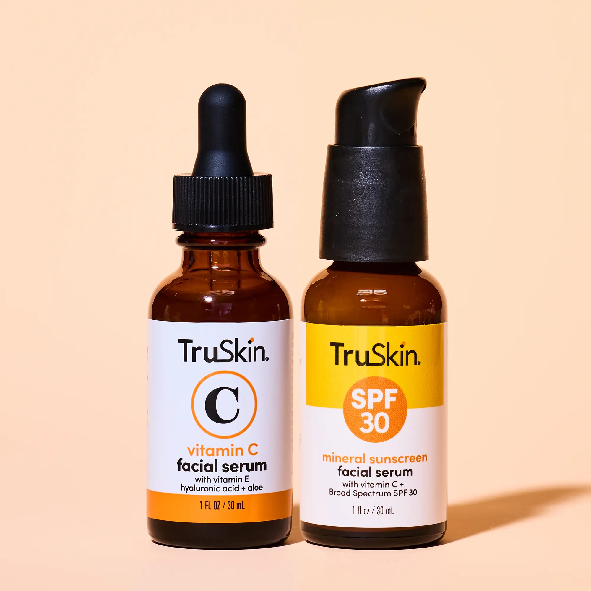 TruSkin Protect & Glow Vitamin C Bundle -  SPF30 Mineral Tinted Sunscreen Facial Serum with Vitamin C & Hyaluronic Acid + Vitamin C Facial Serum with Hyaluronic Acid & Aloe for Brightening & Protecting - Fragrance Free - Lightweight - UV protection