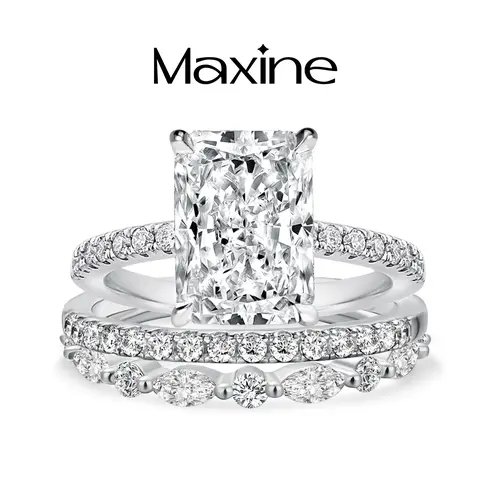 Maxine Noble 3.3ct Radiant Cut Engagement Ring Set, 3PC Bridal Ring Set, 5A Cubic Zirconia Women's Ring Jewelry,Wedding Ring Set for Daily,Travel,Proposal,Birthday,Anniversary, Fashion Ring Set