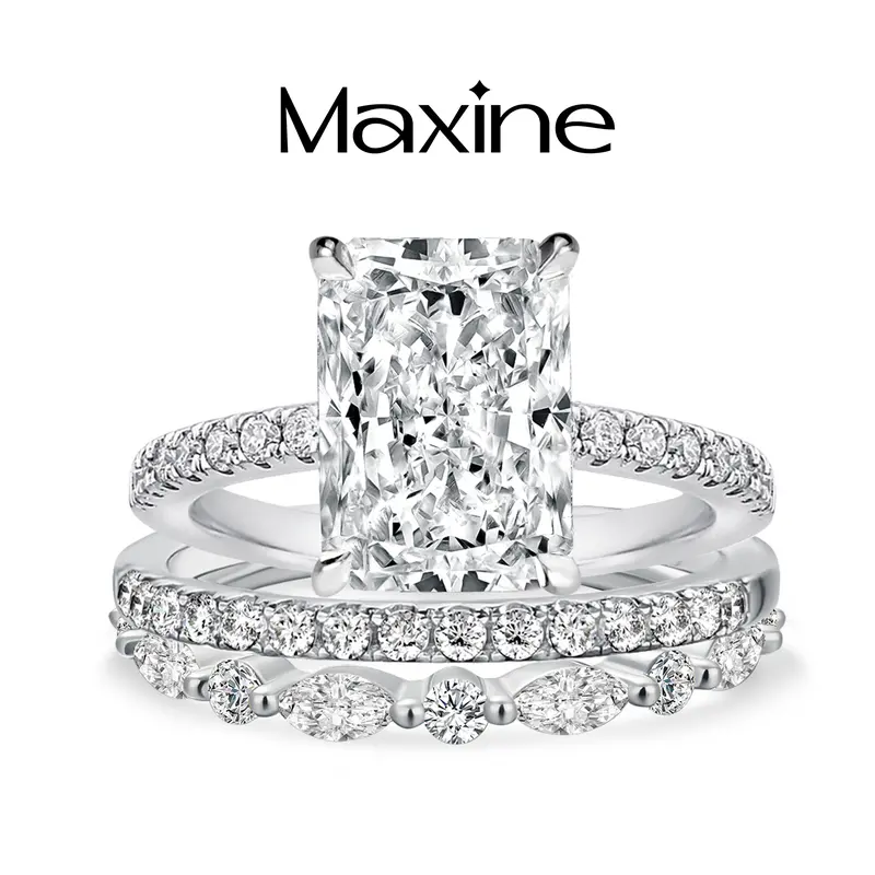 Maxine Noble 3.3ct Radiant Cut Engagement Ring Set, 3PC Bridal Ring Set, 5A Cubic Zirconia Women's Ring Jewelry,Wedding Ring Set for Daily,Travel,Proposal,Birthday,Anniversary, Fashion Ring Set