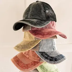 CC Washed Denim Mesh Back Criss Cross Pony Cap