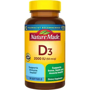 Nature Made Vitamin D3 2000 IU (50 mcg), Vitamin D Supplement for Bone, Teeth, Muscle and Immune Health Support, 90 Softgels, 90 Day Supply