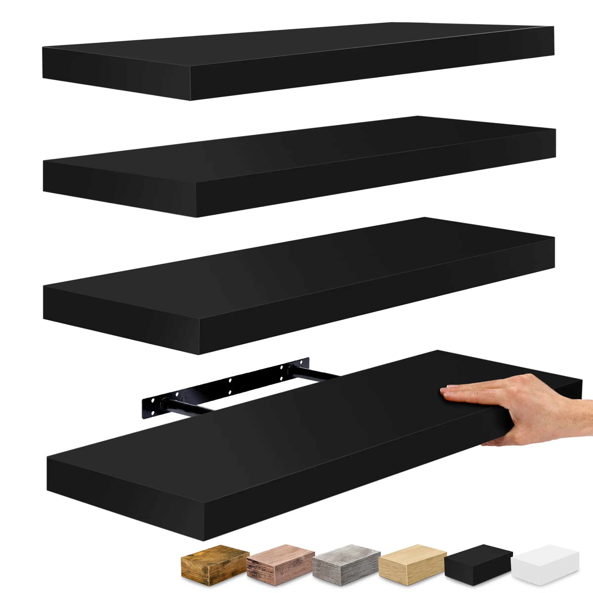 Sorbus 4-Pack Farmhouse Wall Shelf Unit, 24x9 In Matte Faux Wood Floating Shelves with Black Steel Mount, Decorative House Decor Organizer for Kitchen, Toilet, Photo Room, Floating Shelf