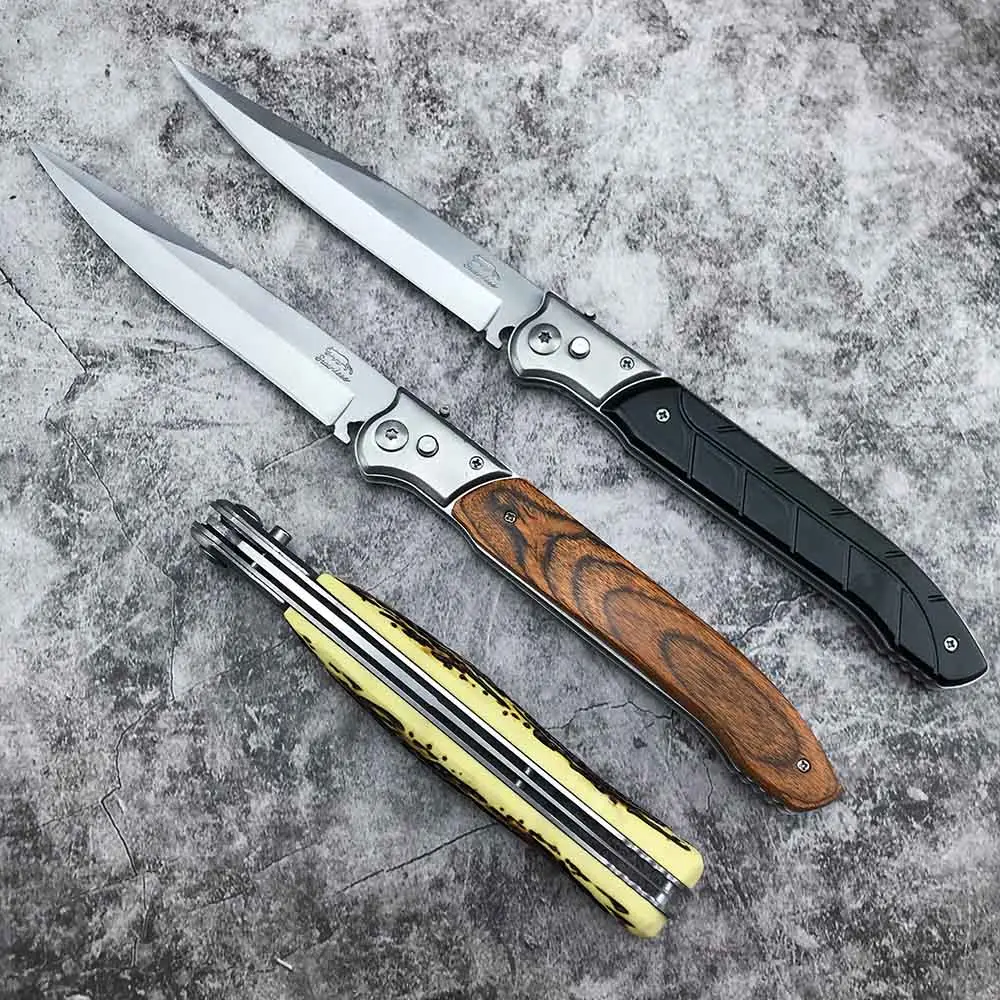Large Outdoor Folding Knives 420 Steel Blade Button Lock Pocket Knife Camping Fishing Multi-purpose Tools Great Gifts for EDC
