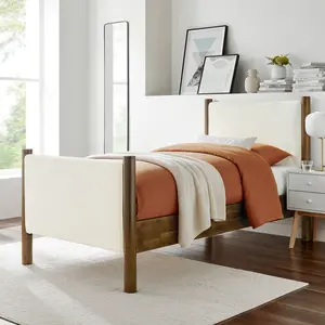 Maven Twin Size Boucle Upholstered Platform Bed in Feather Walnut