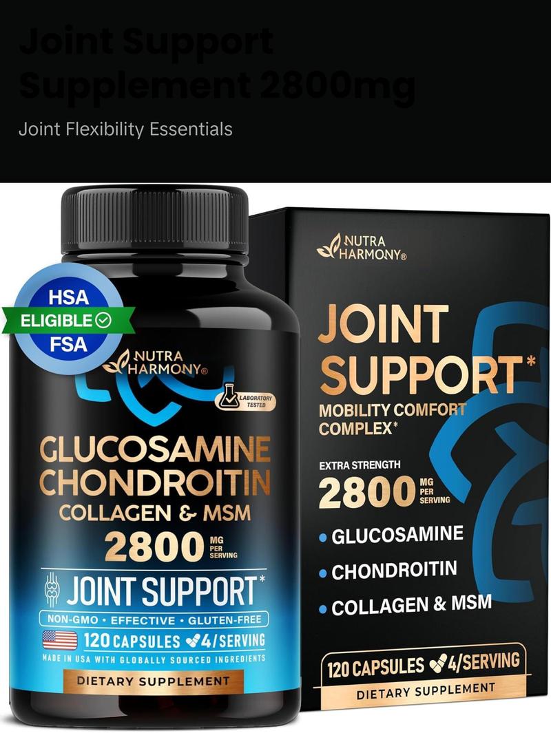 Glucosamine Chondroitin MSM Collagen | FSA HSA Eligible | Joint Support Supplement 2800 mg | Made in USA | FSA Approved Product Items | Flexibility Nutritional Vitamins | For Men & Women, 120 Capsules