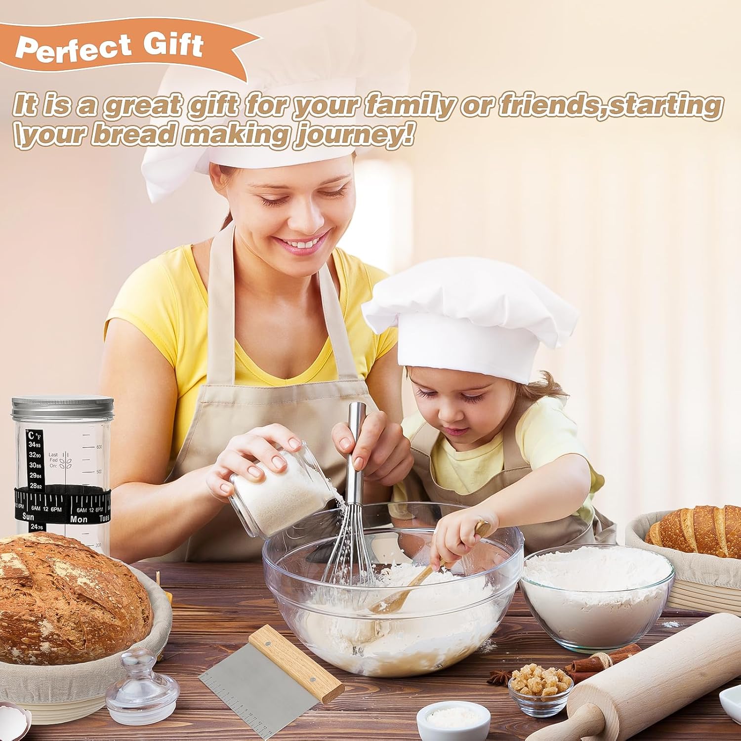 12PCS  Sourdough Starter Kit, Banneton Bread Proofing Basket, 24oz Glass Sourdough Starter Jar, Sourdough Bread Baking Supplies, Sourdough Proofing Basket, Bread Making Tools- B