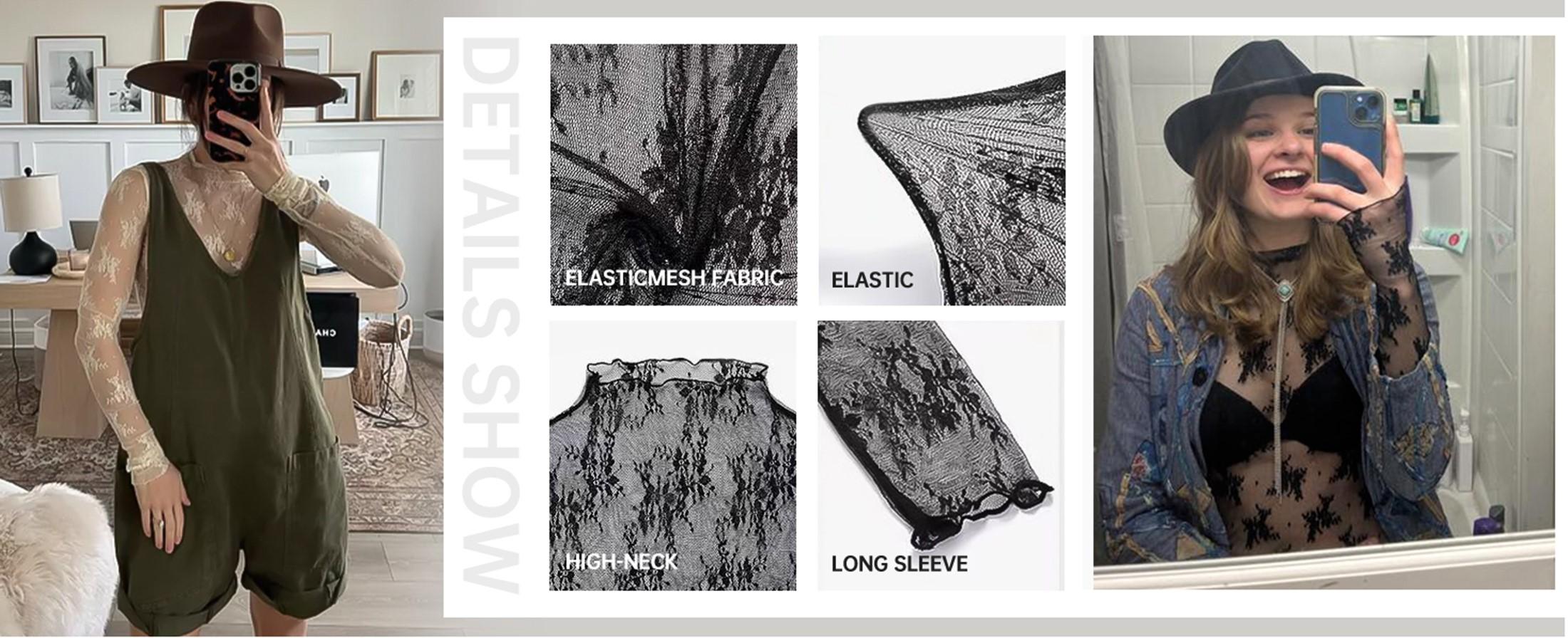 Tanming Womens Mesh Tops Lace Spring Long Sleeve Shirts Slim Fitted Outfits See Through Blouses Springfresh Summer Top #SpringStatements