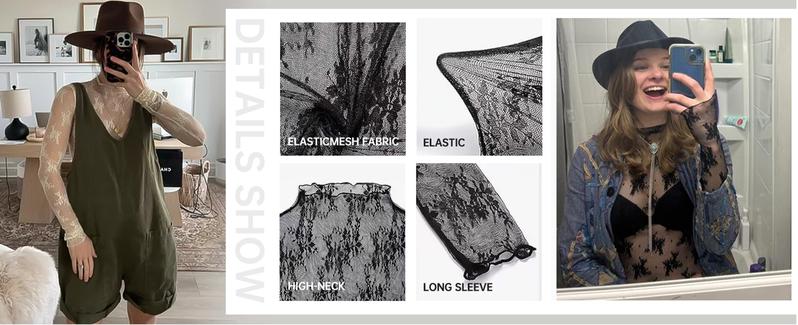 Tanming Womens Mesh Tops Lace Spring Long Sleeve Shirts Slim Fitted Outfits See Through Blouses Springfresh Summer Top