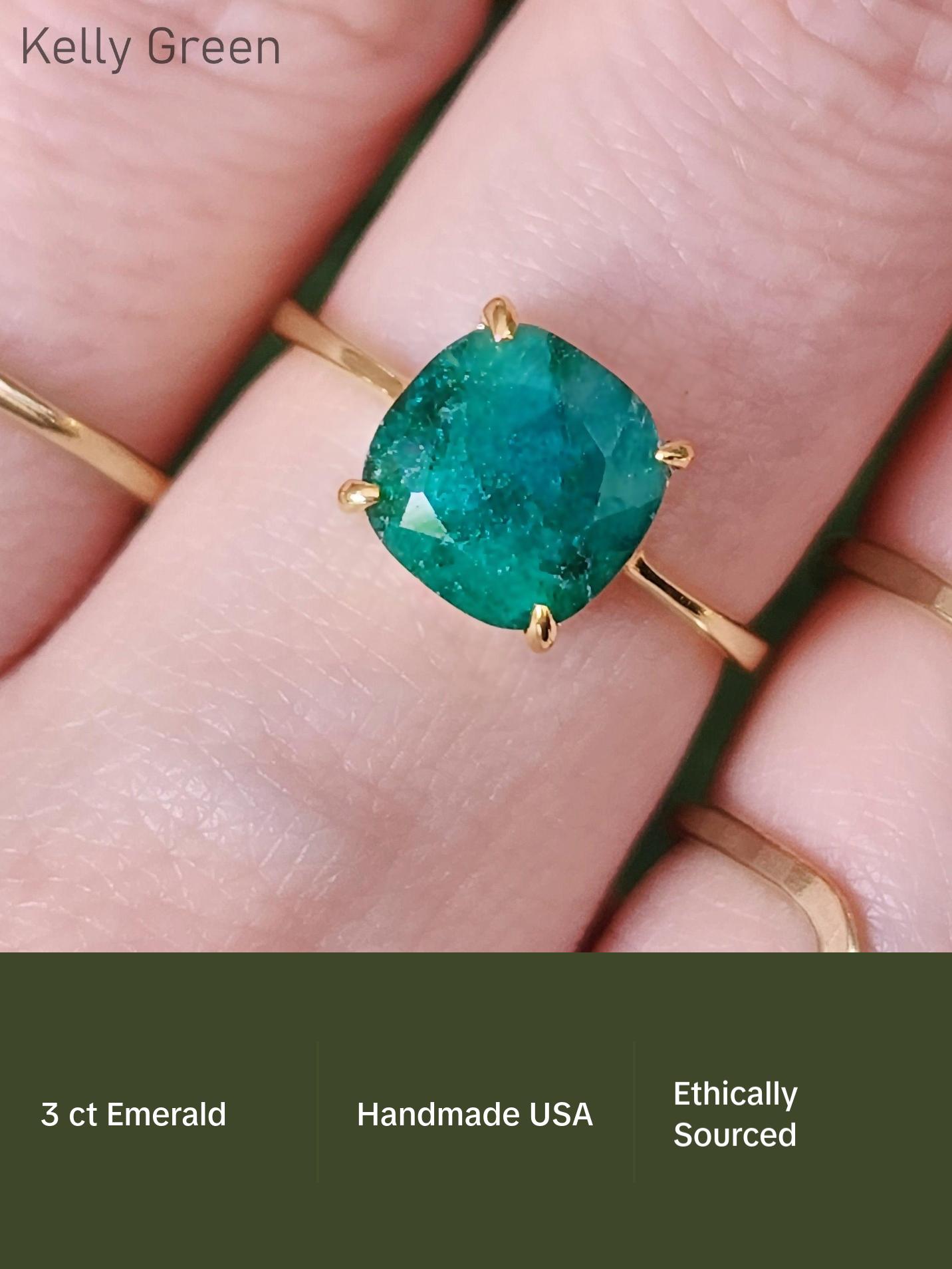 The Asher Natural Emerald Ring - 8x8mm, 3 cts - Handmade in the USA