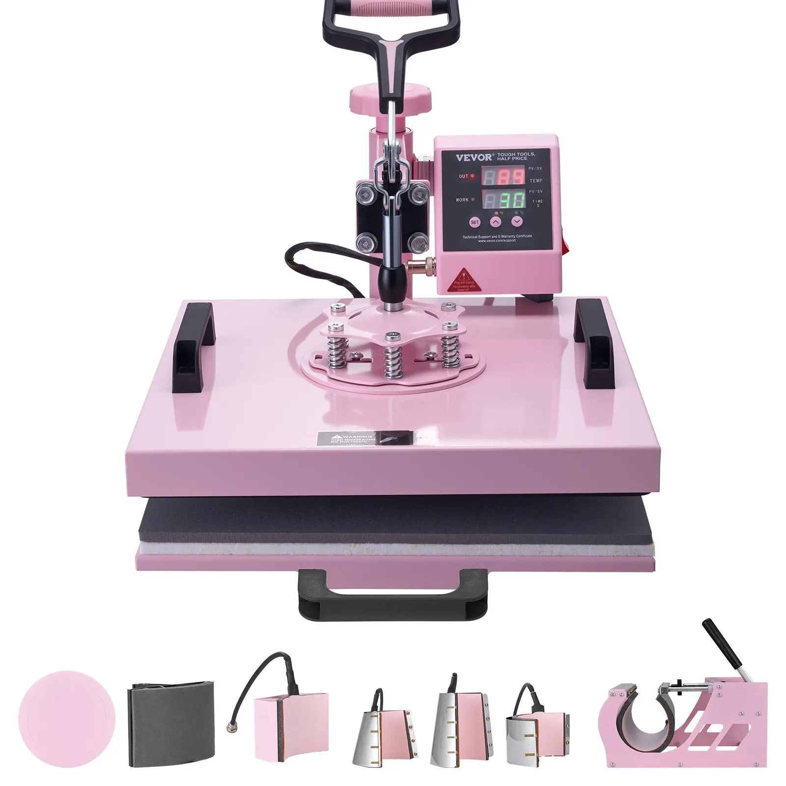 【Summerfinds】VEVOR Heat Press Machine, 15 x 15 inch, 8 in 1 Heat Transfer Machine with 6-30 oz Tumbler Press, 360° Swing Away T-Shirt Pressing, Digital Precise Control, for T-Shirts/Mugs/Hats/Plates, Pink