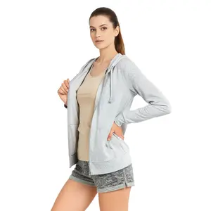 Women’s Lightweight Cotton Hoodie with Packets Full Zip Up Cotton Blend Drawstring Regular & Plus Size S-3XL Casual Zipper Hooded Sweatshirt Womenswear Activewear for Spring Fall Winter Outdoor