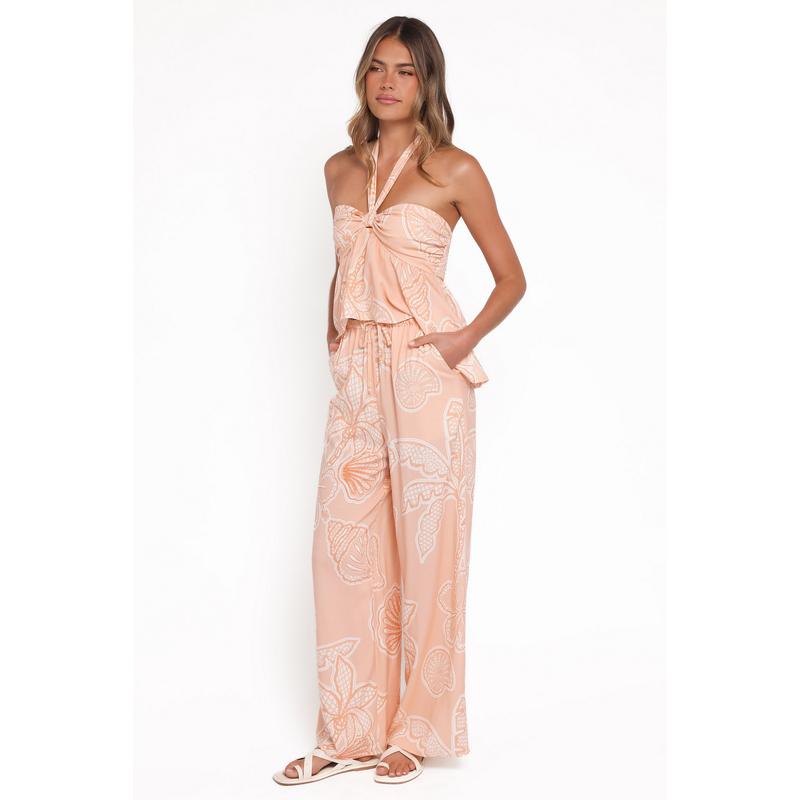 Lira Tie Waist Pant - Peach Floral