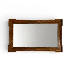 Edwardian Oak Mirror with Burled Front and Notched Corners