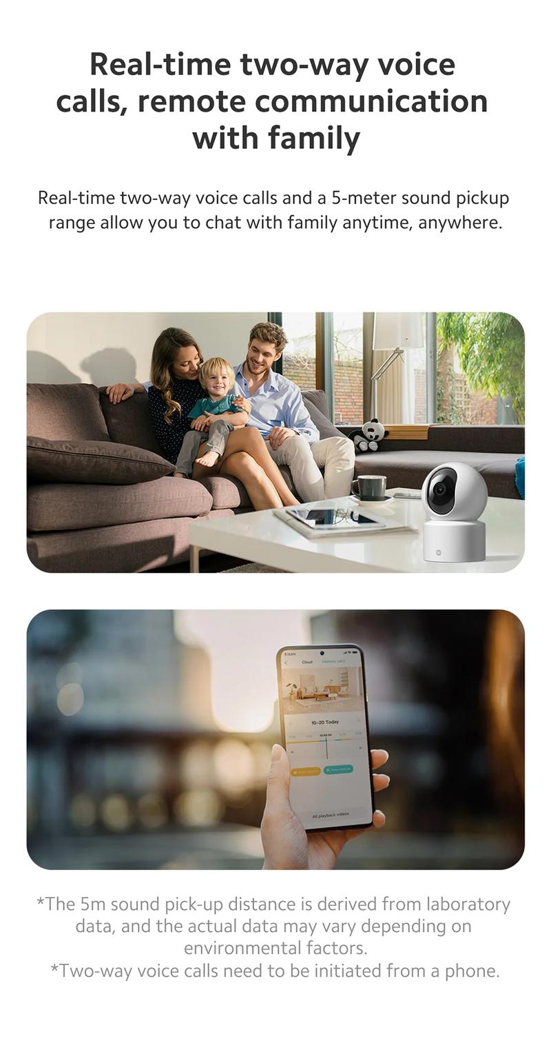 Xiaomi Smart Camera C301 Wireless 3MP ultra-clear visual experience, Human detection and active alert, Night Vision, Real-time two-way voice calls Safety Card Chip Lens