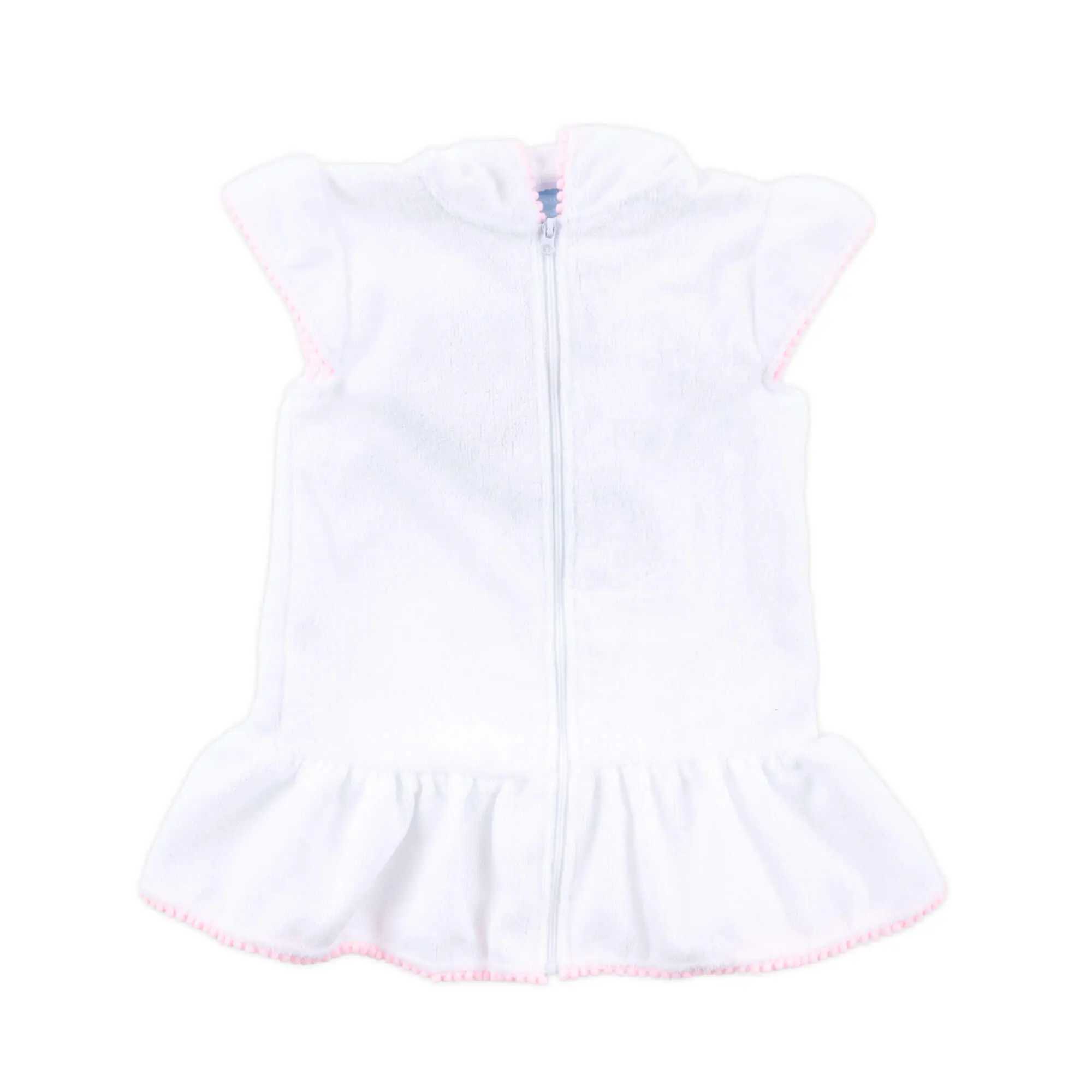 Pink Pom Pom Swim Cover Up - Soft White Terry Fabric, Versatile Cover for Swim, Pool, Beach