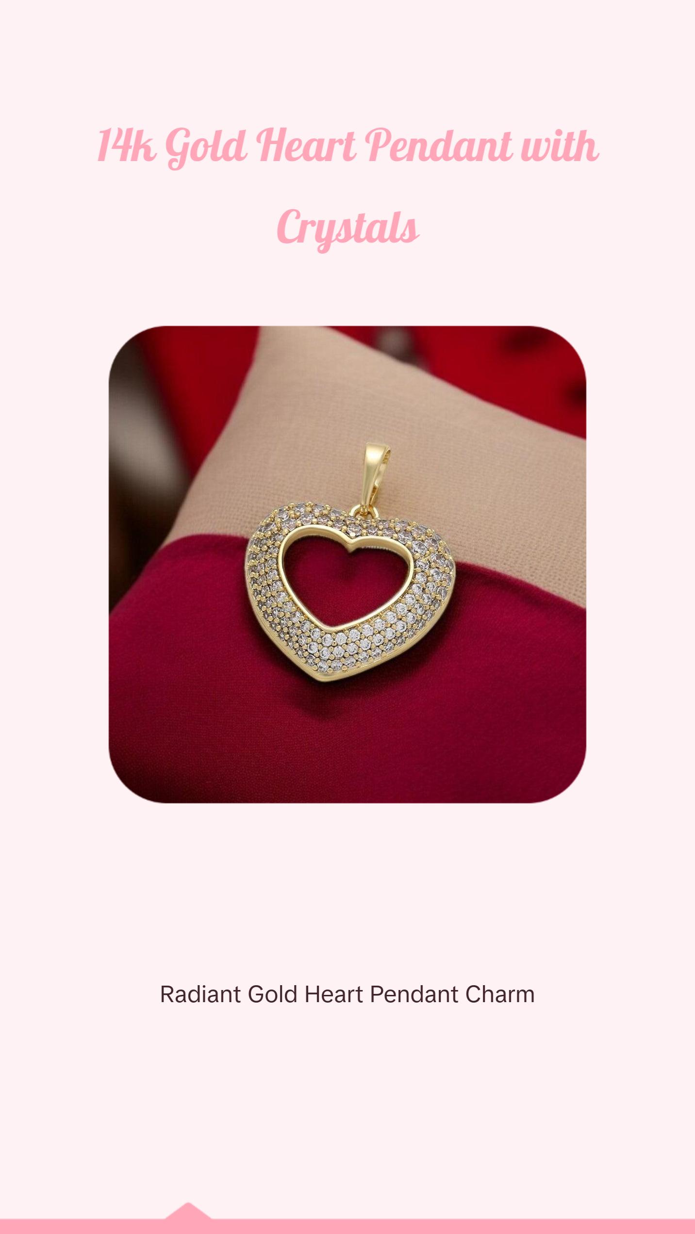 Romantic Gold Heart Pendant with Crystals - 14KGold Plated