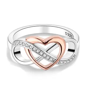 925 Sterling Silver Heart Ring, Elagent Ring with Cubic Zircon Bowknot and Heart Design, Perfect Gift for Women, Mother's Day Gift