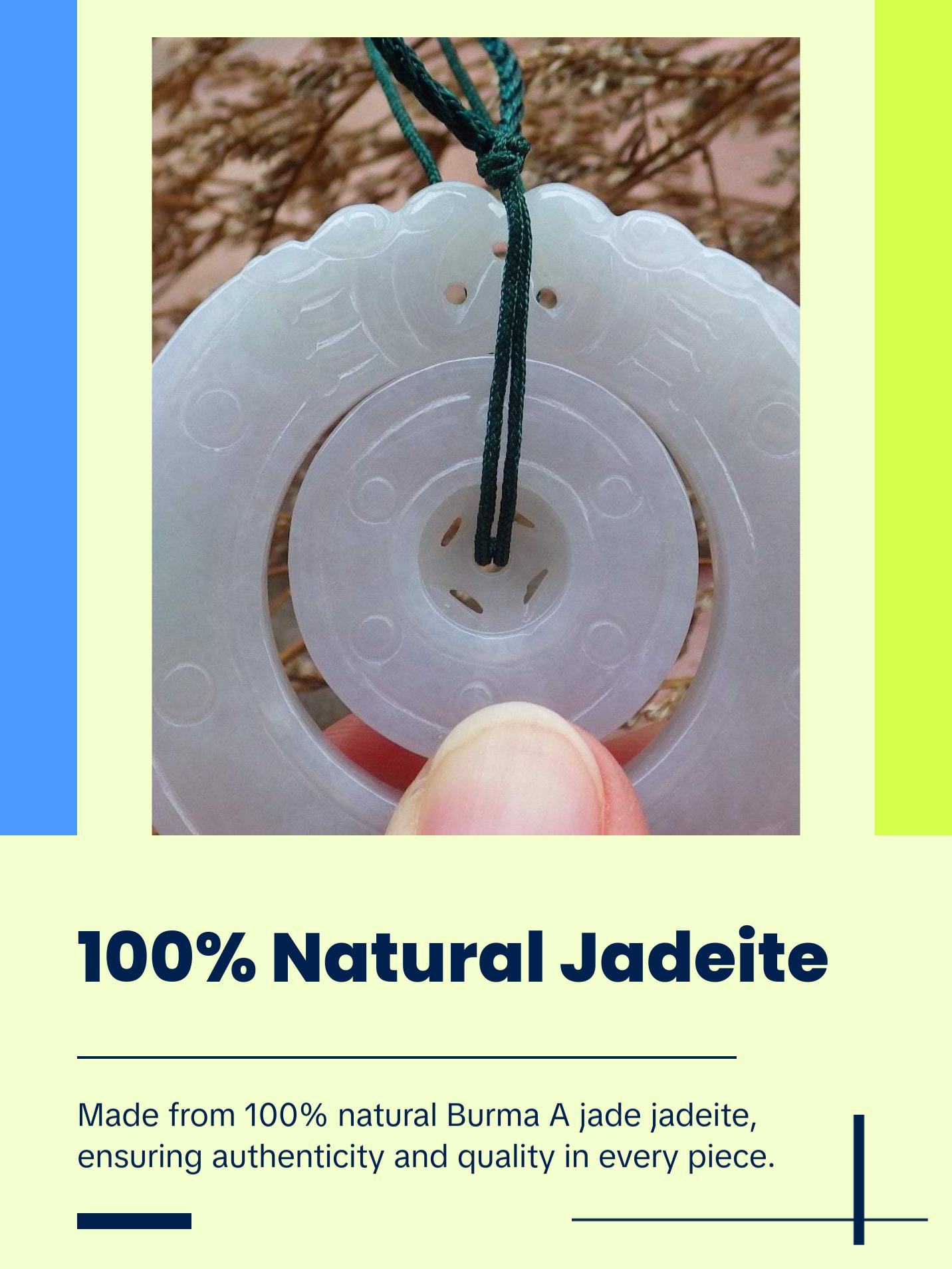 Certified Hand Carved Pale Lavender Green 100% Natural Myanmar Burma A Jade Jadeite Dragon Circle Donut Pendant Necklace