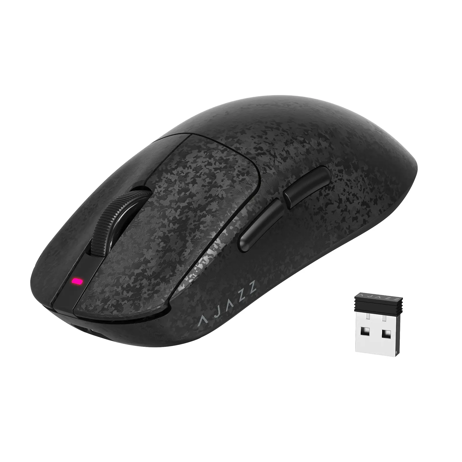 Ajazz AJ199 Wireless Gaming Mouse Ultra-Lightweight 55g Tri-Mode Connection 24000 DPI PAW3311 Sensor Carbon Fiber Shell 500mAh Battery 1K Polling Rate Durable & Anti-Slip Design Black