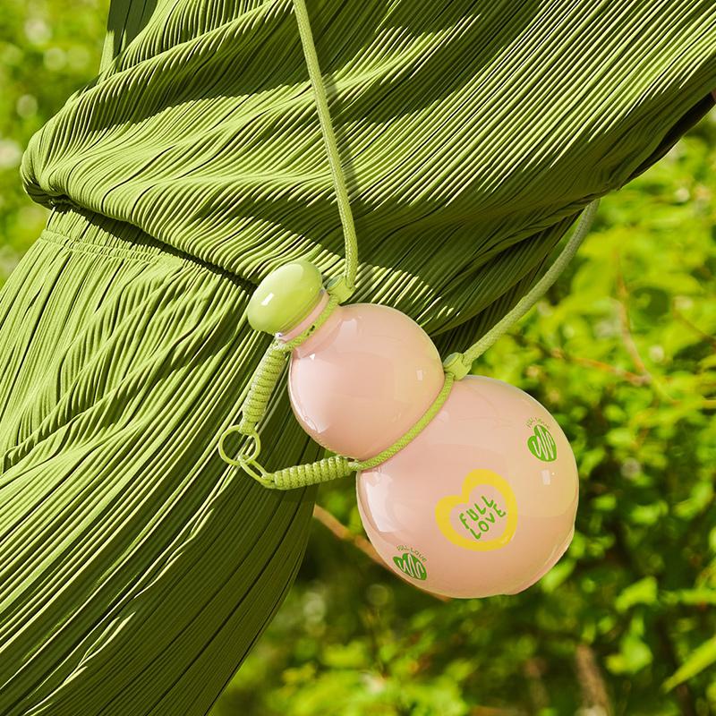 gourd Water Bottle Large Capacity Tonton Cup High Appearance Outdoor Portable Daughter Child Student Big Belly Water Cup School Home Use with Colorful Designs and Adjustable Straps Drinkware Indoor, Cream White