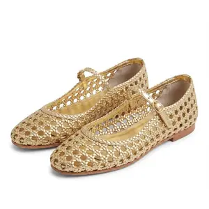 Womens Mesh Ballet Flats Round Toe Pull On Adjustable Buckle Strap Comfy Fashionable Outing Vacation Travel Dress Casual Summer Spring Ballerina Mary Jane Flat Shoes