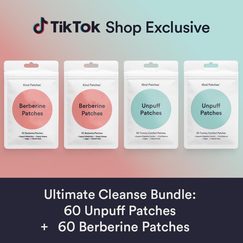 Kind Patches Ultimate Cleanse Bundle, 60 Unpuff Patches+60 Berberine Patches, Support Gut Health, Digestive Comfort, Debloating, Steady Release, Vegan