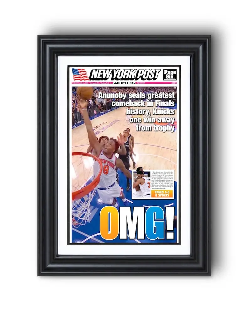 2026 New York Basketball “OMG!” OG Anunoby Game-Winner Tip Game 4 Finals Framed Newspaper