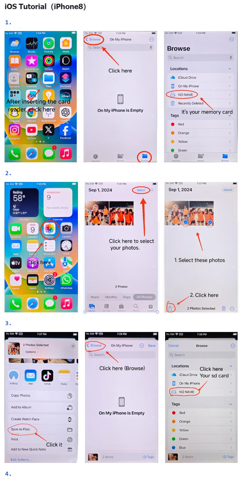 SEALIGHT Multi-Port Memory Card Reader，4 in 1 SD/TF/USB OTG Adapter for iPhone 15/14/13/12/11 Pro/Pro Max, Android, iPad, Laptop with Type C, USB C, Lightning, Plug & Play, Record Memory Gift (No App Required)