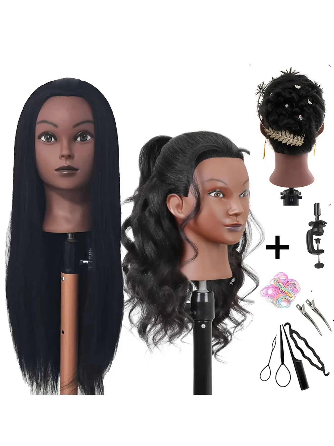 Realistic Cosmetology Mannequin Head 26 Inch with Free Clamp Holder & Braiding Tools, Durable Hairdresser Practice Doll for Salon and Home Use, Wig Mannequin, Training Mannequin Head