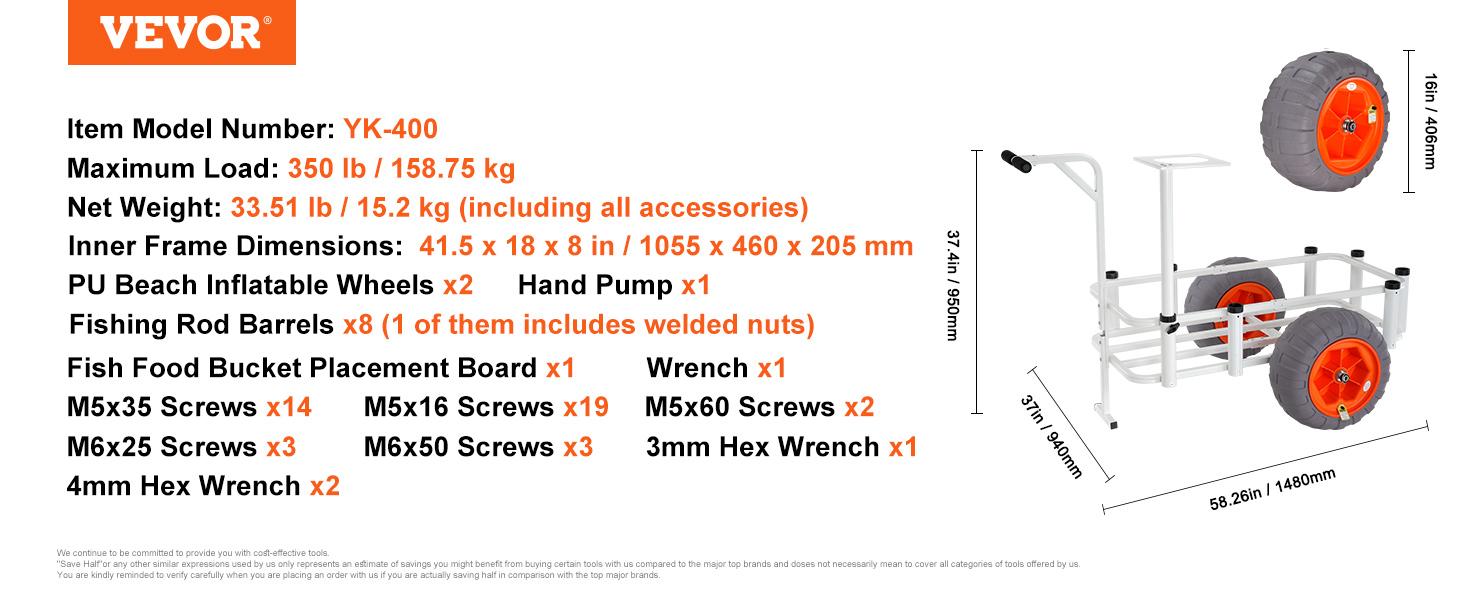 VEVOR Beach Fishing Cart, 350 lbs Load Capacity, Fish and Marine Cart with Two 16" Big Wheels PU Balloon Tires for Sand, Heavy-Duty Aluminum Pier Wagon Trolley with 8 Rod Holders for Fishing, Picnic VEVOR Beach Fishing Cart, 350 lbs Load Capacity, Fish and Marine Cart with Two 16" Big Wheels PU Balloon Tires for Sand, Heavy-Duty Aluminum Pier Wagon Trolley with 8 Rod Holders for Fishing, Picnic