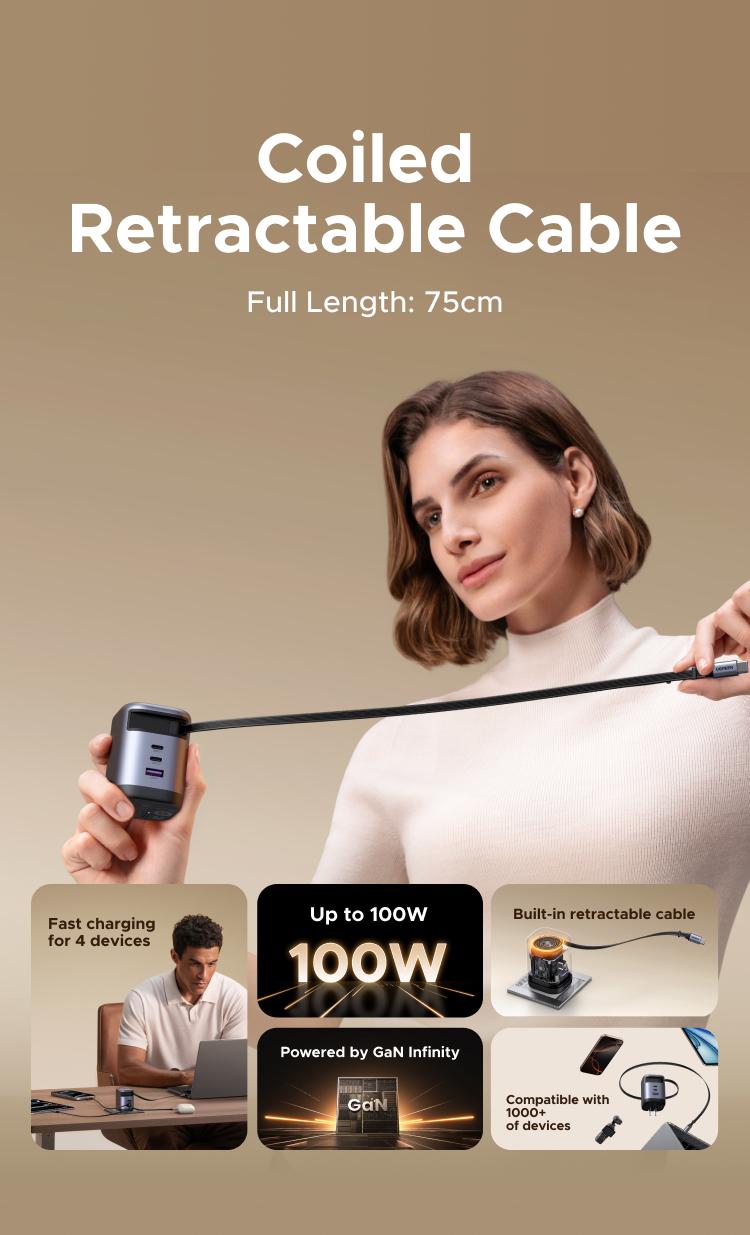 【LIVE ONLY】UGREEN 45W/65W/100W 3 in 1 Compact GaN Charger, Retractable USB C Fast Wall Charger with Foldable Plug, Compatable for iPhone 17/16 Series, Galaxy, Pixel, iPad-Cellphone Electronic portable charger,TikTokShopBlackFriday ,TikTokShopHolidayHaul