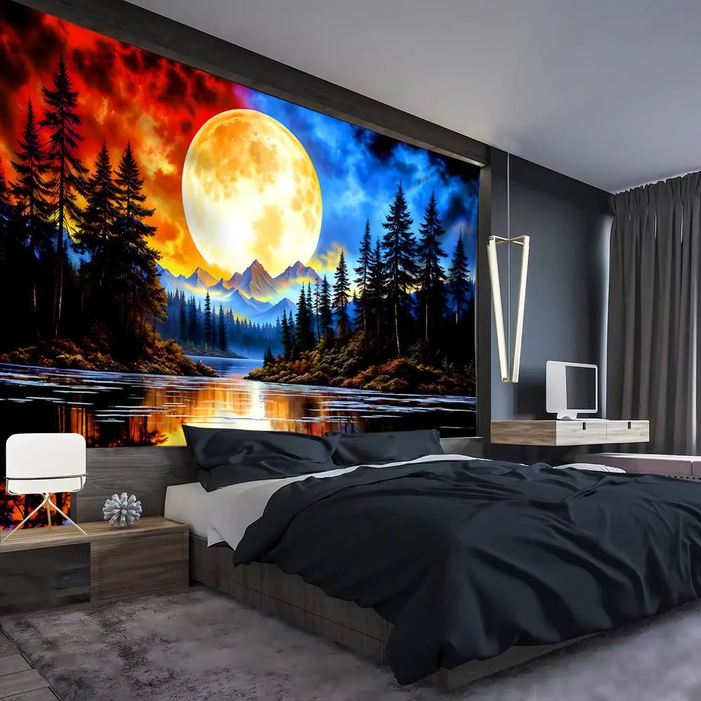 1PC Polyester Fantasy Forest Moon Scenery Tapestry Wall Mural - Wall Tapestries, Living Room Decorations, Oversized Bedroom Art Canvas, Dormitory Background Cloth, Home Supplies Backdrop