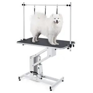43.3-Inch Heavy-Duty Hydraulic Pet Grooming Table for Dogs-Adjustable Arm & Noose,350 LB Capacity,Non-Slip Surface,22"-39" Height Adjustable (White)
