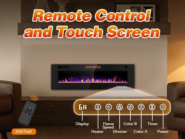 R.W.FLAME Electric Fireplace Inserts, in-Wall Recessed & Wall Mounted 750/1500W Heater, Touch Screen, Remote Control with Timer, Adjustable Flame Color and Speed, 30"~68", Black