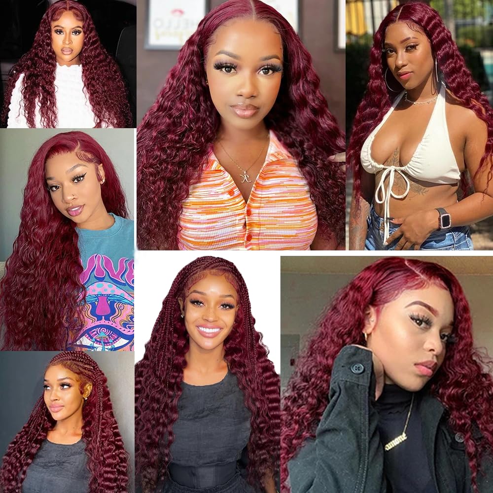 Lemoda Burmese Curly Bundles Human Hair Water Wave with Spiral Human Hair Bundles 100% Unprocessed Virgin Hair Extensions Dark Burgundy 99J Hair Bundles And 5X5 Lace Closure