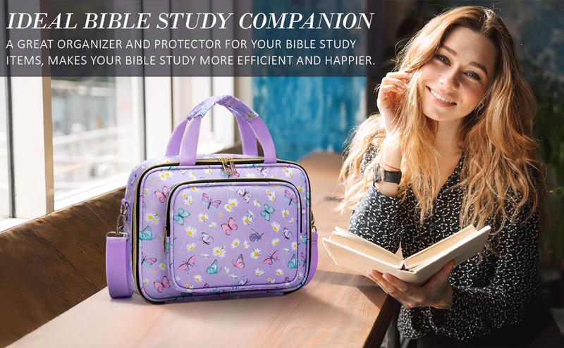 Floe Bible Cover for Women, Large Bible Bag with Shoulder Strap, Book Carrying Case, 12 Highlighters, 5 Gel Pens, 75 Tabs, Bible Study Journaling Kit, Christian Valentine Gifts for Women