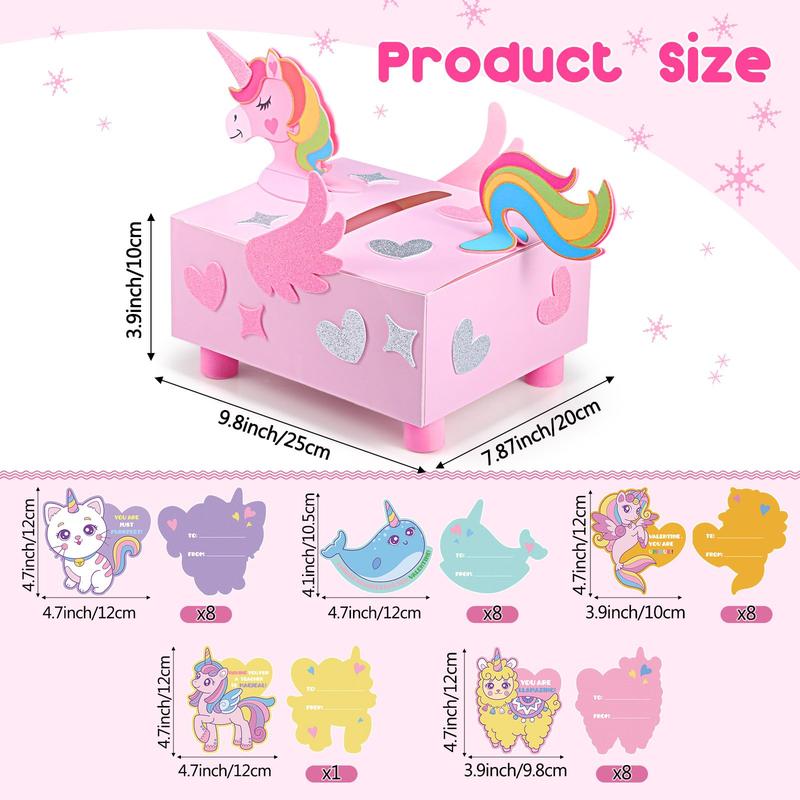 Valentine's Day Gift DIY Valentines Mailbox Valentine Cards Animal Fun Craft Treat Box with 33 Greeting Cards,Valentines Mini Envelope Box for Students Teacher,School Party Gift,Galentine's Day Birthday Holiday Wedding Party Favor, Classroom Gift Exchange