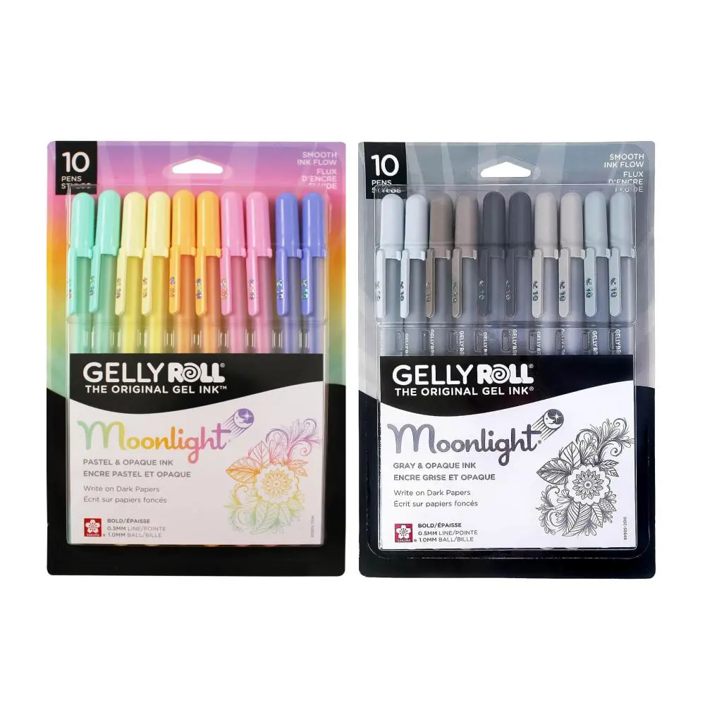SAKURA Gelly Roll Moonlight Gel Pens - Assorted Pastel Ink/Gray & Opaque Ink Bundle - Bold Line - 20 Pack, Assorted Pens & Refills, Colorful Pens & Refills